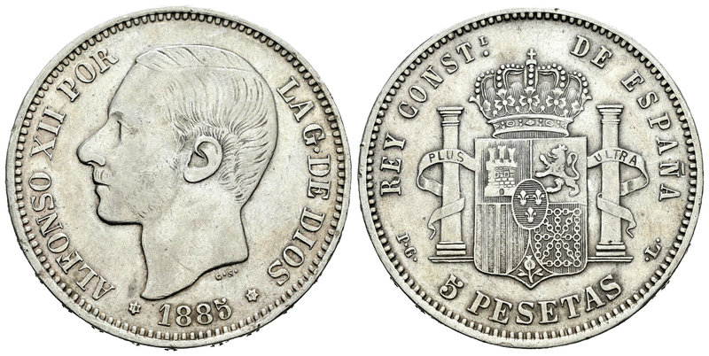 Alfonso XII (1874-1885). 5 pesetas. 1885*18-87. Madrid. PGL. (Vti-117Fe). Ag. 24...