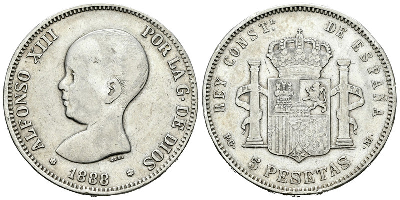 Alfonso XIII (1886-1931). 5 pesetas. 1888*18-8_. Madrid. PGM. (Vti-120Fd). Ag. 2...