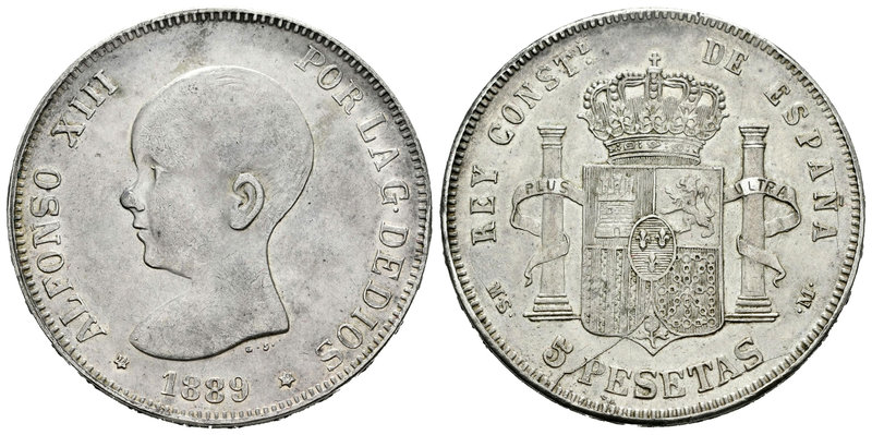 Alfonso XIII (1886-1931). 5 pesetas. 1889*18-_ _. Madrid. MSM. (Vti-121Fe). Ag. ...