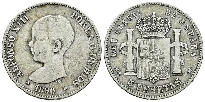 Alfonso XIII (1886-1931). 5 pesetas. 1890*18-_ _. Madrid. MPM. (Vti-122F). Ag. 2...