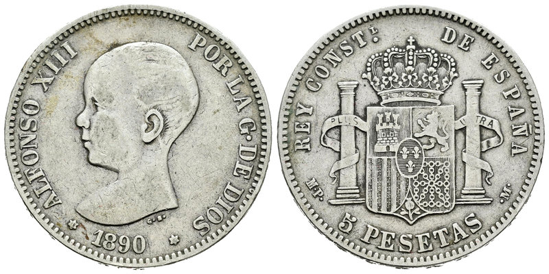 Alfonso XIII (1886-1931). 5 pesetas. 1890*18-90. Madrid. MPM. (Vti-122Fa). Ag. 2...