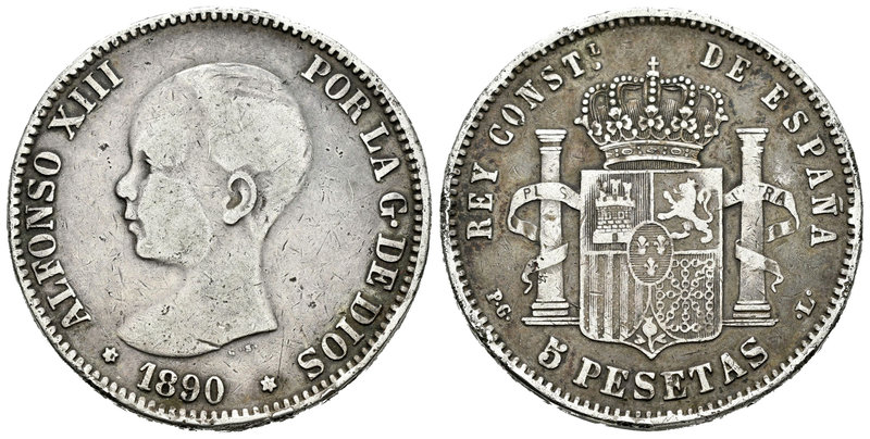 Alfonso XIII (1886-1931). 5 pesetas. 1890*_8-_ _. Madrid. PGL. (Vti-122Fg). Ag. ...
