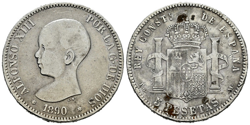 Alfonso XIII (1886-1931). 5 pesetas. 1890*18-90. Madrid. PGM. (Vti-123Fa variant...