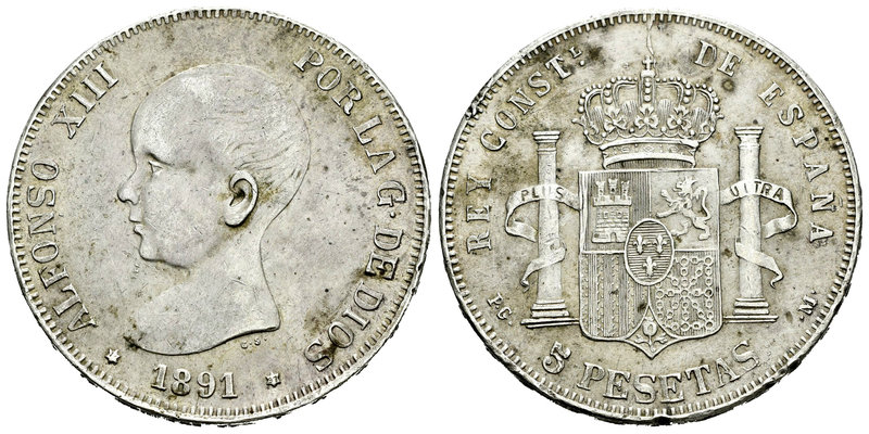Alfonso XIII (1886-1931). 5 pesetas. 1891*__ - 97. Madrid. PGM. (Vti-124Fe). Ag....