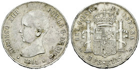 Alfonso XIII (1886-1931). 5 pesetas. 1891*__ - 97. Madrid. PGM. (Vti-124Fe). Ag. 24,51 g.  Falsa de época. MBC+. Est...30,00.