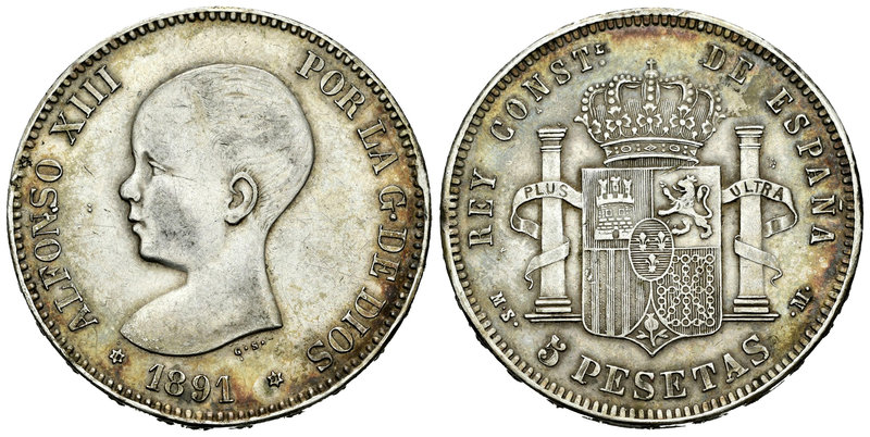 Alfonso XIII (1886-1931). 5 pesetas. 1891*18-91. Madrid. MSM. (Vti-124Fi variant...