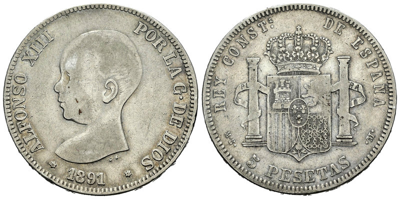 Alfonso XIII (1886-1931). 5 pesetas. 1891*18-81. Madrid. MSM. (Vti-124Fi variant...