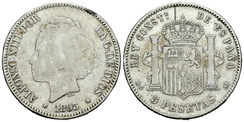 Alfonso XIII (1886-1931). 5 pesetas. 1893*_8-_ _. Madrid. MSM. (Vti-127Fc). Ag. ...