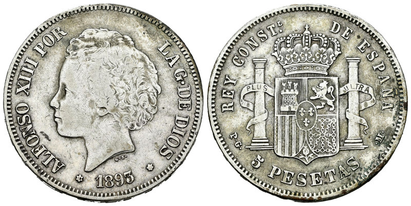 Alfonso XIII (1886-1931). 5 pesetas. 1893*18-_ _. Madrid. PGM. (Vti-127Fh). Ag. ...