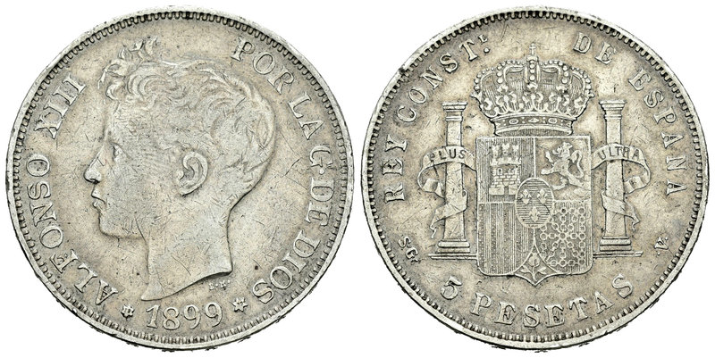 Alfonso XIII (1886-1931). 5 pesetas. 1899*18-99. Madrid. SGV. (Vti-133F). Ag. 25...