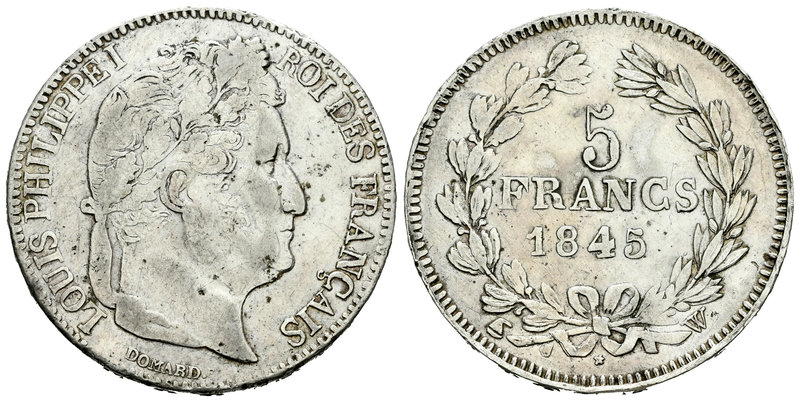 Francia. Louis Philippe I. 5 francos. 1845. W. Ag. 23,64 g. Falsa de época en pl...