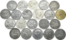 Lote de 21 monedas de 2 pesetas falsas de época. Una de latón y una de alpaca, el resto de calamina y uno de 50 centavos de Manila 1881 fundida. Calid...