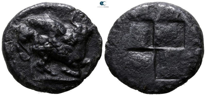Macedon. Akanthos circa 510-500 BC. Tetradrachm AR

25mm., 14,63g.

Lion to ...