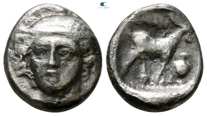 Thrace. Ainos 405-357 BC. Tetrobol AR

13mm., 2,4g.

Head of Hermes facing t...