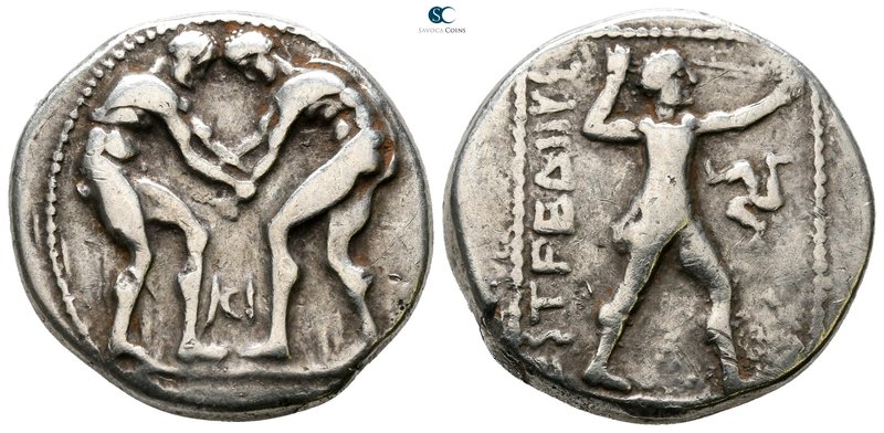 Pamphylia. Aspendos 380-325 BC. Stater AR

22mm., 10,64g.

Two wrestlers gra...