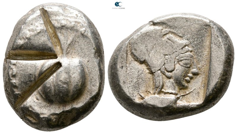 Pamphylia. Side 460-430 BC. Stater AR

21mm., 10,76g.

Pomegranate, dotted g...