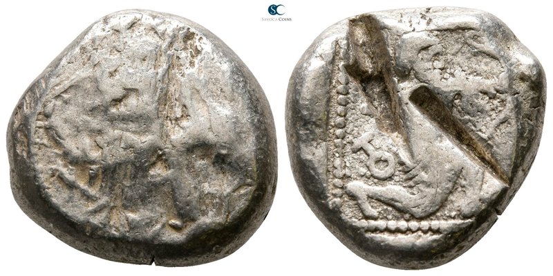 Cilicia. Tarsos 420-410 BC. Stater AR

19mm., 10,59g.

Horseman riding left,...