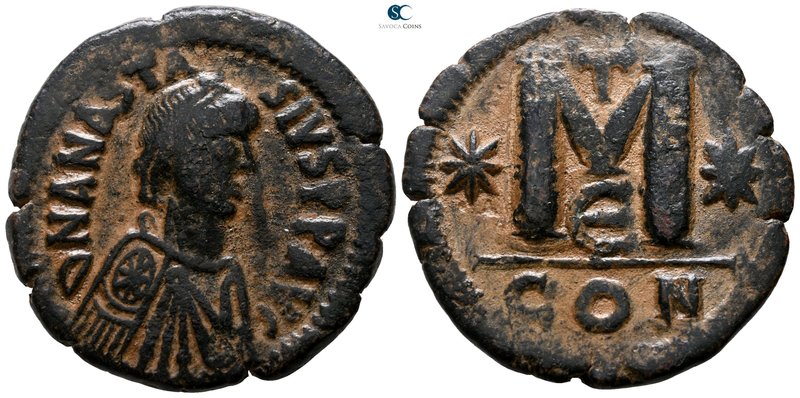 Anastasius I AD 491-518. Constantinople
Follis Æ

32mm., 15,74g.

D N ANAST...