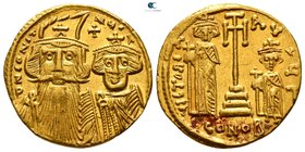 Constans II, with Constantine IV, Heraclius, and Tiberius AD 641-668. Struck circa AD 661-663. Constantinople. 3rd officina. Solidus AV