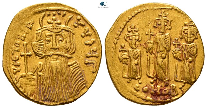 Constans II, with Constantine IV, Heraclius, and Tiberius AD 641-668. Struck cir...