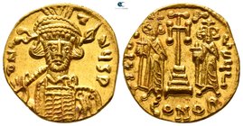Constantine IV, with Heraclius and Tiberius AD 668-685. Struck circa AD 674-681. Constantinople. 3rd officina. Solidus AV