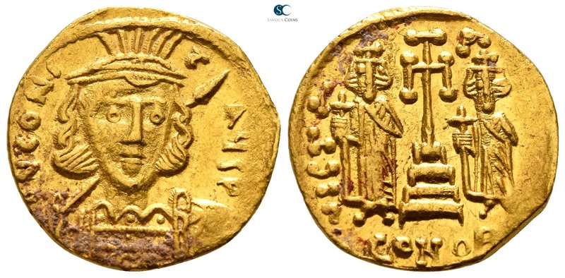 Constantine IV, with Heraclius and Tiberius AD 668-685. Constantinople. Uncertai...