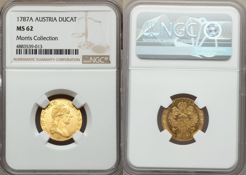 Joseph II gold Ducat 1787-A MS62 NGC, Vienna mint, KM1873. Bright with shimmerin...