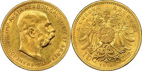 Franz Joseph I gold 10 Corona 1910 MS61 NGC, KM2816. Sold with old collector's tag. AGW 0.0980 oz. From the Morris Collection

HID09801242017