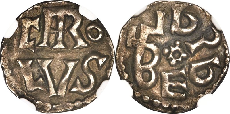 Carolingian. Charlemagne (768-814) Denier ND (771-793) AU58 NGC, Melle mint, Cla...