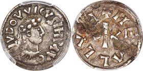 Carolingian. Louis the Pious (814-840) "Portrait" Denier ND (814-818) XF Detail (Damage) PCGS, Melle mint, Class 1, Rob-1067, MEC I-758, MG-396, Dep-6...