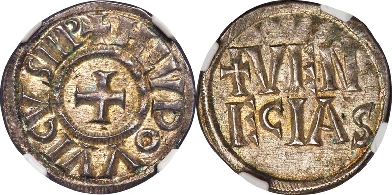 Carolingian. Louis the Pious (814-840) Denier ND (818-822/3) MS62 NGC, Venice mi...