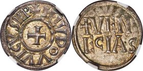 Carolingian. Louis the Pious (814-840) Denier ND (818-822/3) MS62 NGC, Venice mint, Class 2, Rob-1158, MEC I-789, MG-456, Dep-1116D. 19mm. 1.63gm. +HL...