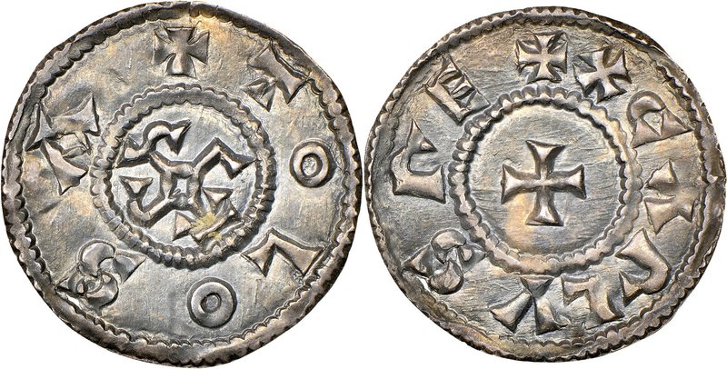 Carolingian. Charles the Bald (840-877) Obol ND (840-864) AU55 NGC, Toulouse min...