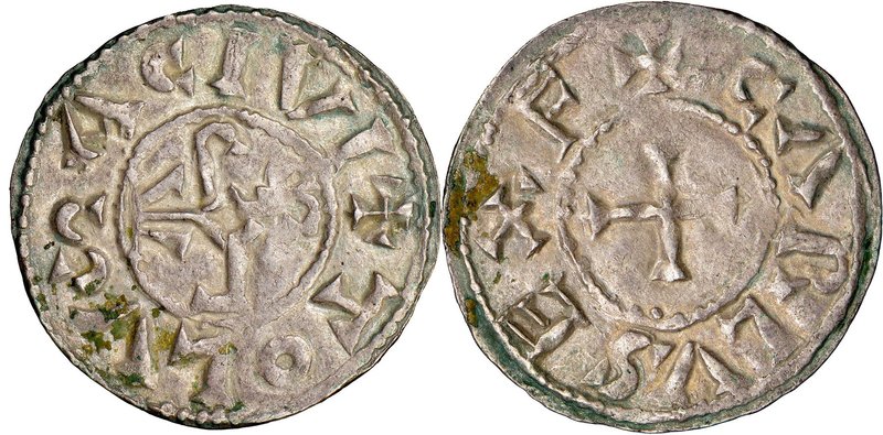 Carolingian. Charles the Bald (840-877) Denier ND (840-864) AU53 NGC, Toulouse m...
