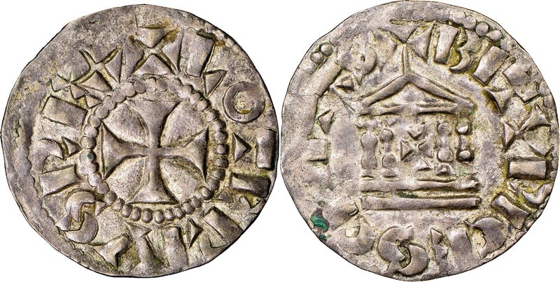 Carolingian. Lothar (Lothaire) III or IV (954-986) Denier ND XF45 NGC, Bourges m...
