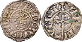 Louis VII (1137-1180) Denier ND VF35 NGC, Bourges mint, Rob-2394, Dup-134. +LVDOVICVS REX, crowned, bearded bust facing / +VRBS BI | TVRICA, floriate ...