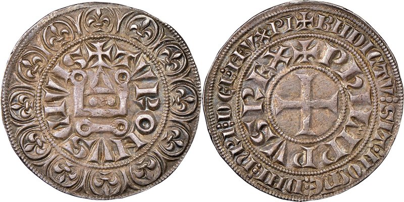 Philip IV (1285-1314) Gros Tournois a l'O rond ND (c. 1305?) AU50 NGC, Dup-213B....
