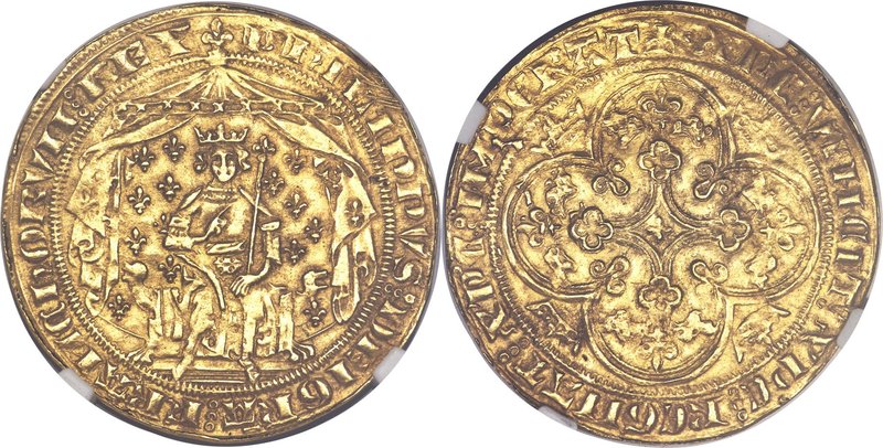 Philippe VI (1328-1350) gold Pavillon d'or ND UNC Details (Rim Filing) NGC, Fr-2...