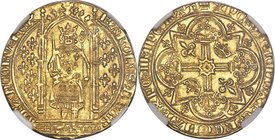 Charles V (1364-1380) gold Franc a Pied ND MS66 NGC, Uncertain mint, Fr-284, Dup-360. 27mm. 3.74gm. KAROLVS x DI x GR | FRAnCORV x RЄX, crowned, mantl...