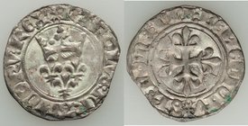 Charles VI (1380-1422) Gros dit "Florette" ND AU (light residue), Paris mint (annulet beneath initial cross), Dup-387A. 26mm. 2.95gm. +KAROLVS: FRAИCO...