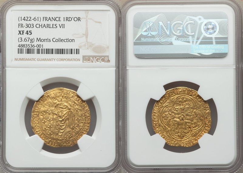 Charles VII (1422-61) gold Royal d'or ND XF45 NGC, La Rochelle mint, Fr-303, Dup...