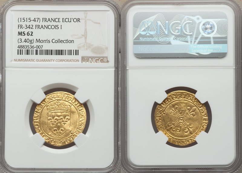 François I (1515-1547) gold Ecu d'Or au soleil ND MS62 NGC, Lyon mint, Fr-342, D...