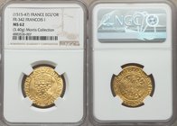 François I (1515-1547) gold Ecu d'Or au soleil ND MS62 NGC, Lyon mint, Fr-342, Dup-771 var (with inner border on obverse). 3.40 gm. +FRANCISCVS +OEI: ...
