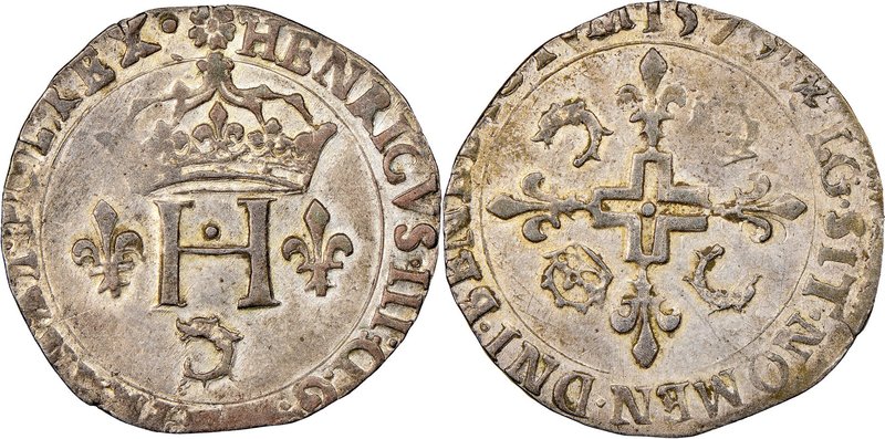 Henri III (1574-1589) Double sol parisis du Dauphiné 1579 AU53 NGC, Grenoble min...