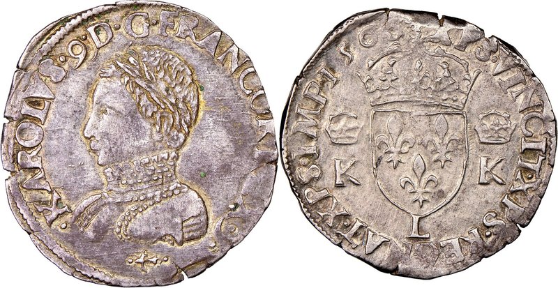 Charles IX (1560-1574) Teston 1566-L XF40 NGC, Bayonne mint, Third type, Dup-106...