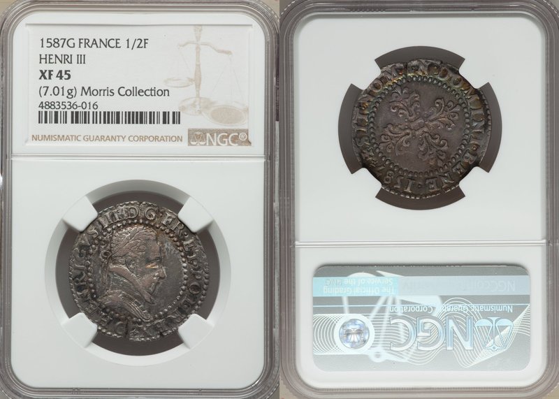 Henri III (1574-1589) 1/2 Franc 1587-G XF45 NGC, Poitiers mint, Dup-1131. 29mm. ...