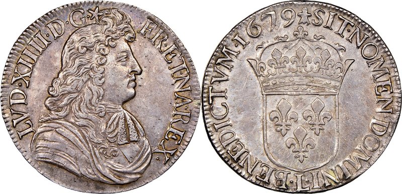 Louis XIV Ecu 1679-L XF45 NGC, Bayonne mint, KM226.8, Dav-3085. Appealing for th...