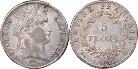 Napoleon 5 Francs 1812-B AU55 NGC, Rouen mint, KM694.2. Alluringly lustrous, a darkening atop the higher points revealing the piece's brief time in ci...
