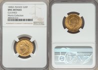 Napoleon gold 20 Francs 1808-A UNC Details (Cleaned) NGC, Paris mint, KM687.1. A delightful representative displaying remarkably clear surfaces despit...