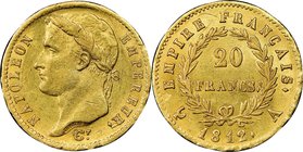 Napoleon gold 20 Francs 1812-A AU58 NGC, Paris mint, KM695.1, Fr-511. Lustrous with only light instances of handling evident. Sold with old Coin Galle...